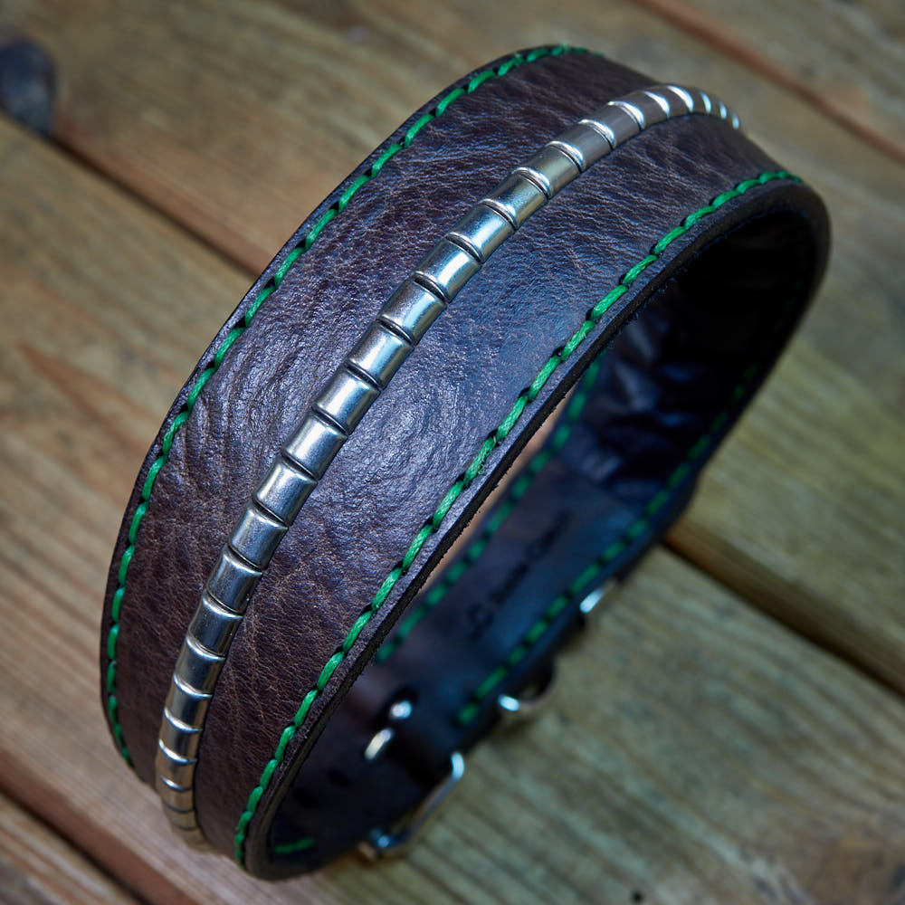 Greyhoundsaurus wide leather collar for greyhounds