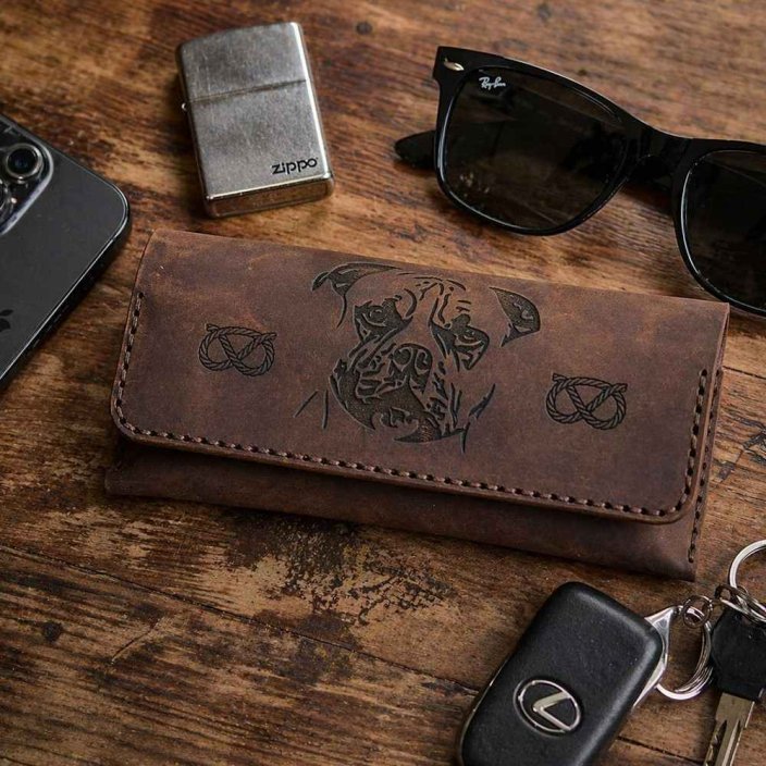 Leather Glasses Case with Staffbull Motif